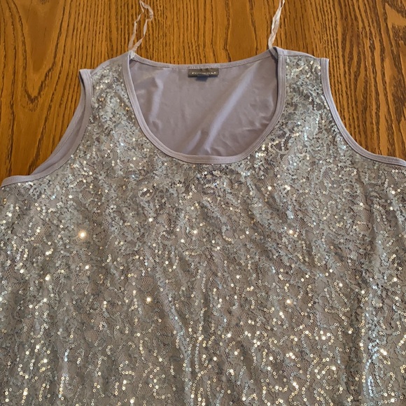 Roz & Ali Gray Silver Sequin Scoop Neck Tank Top 22/24 - Picture 3 of 6